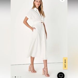 White Collared Midi Dress with Pockets